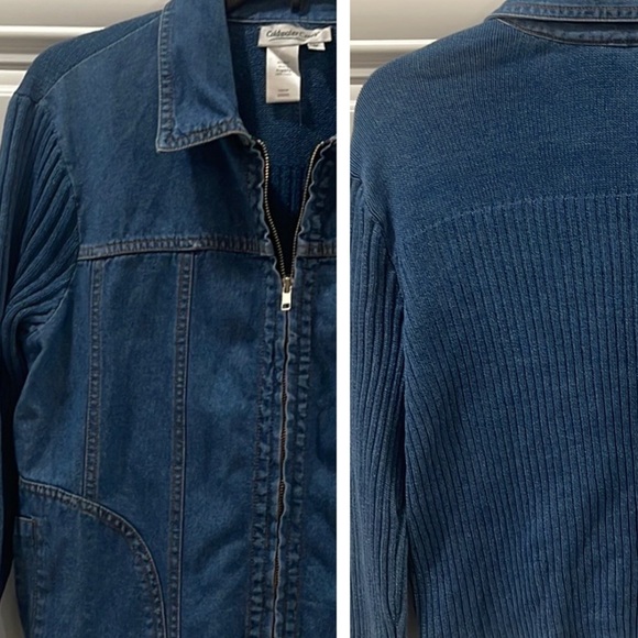 Vintage Coldwater creek jean jacket sweater zip Jeans blue Denim knit back sz M - Picture 2 of 13